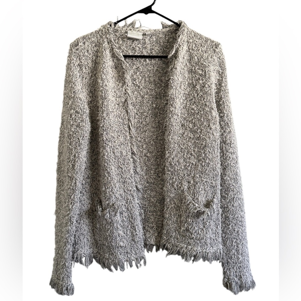 Anthropologie Gray Open-Front Textured Cardigan